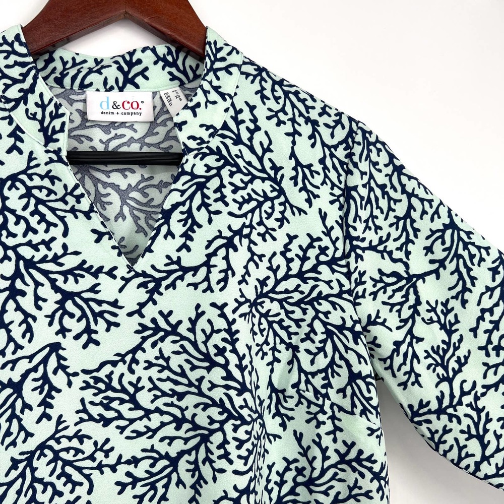 NWOT Denim & Co Size XS Sea Foam Green Coral 3/4 Sleeve Blouse Shirt Top Beach - Picture 4 of 7